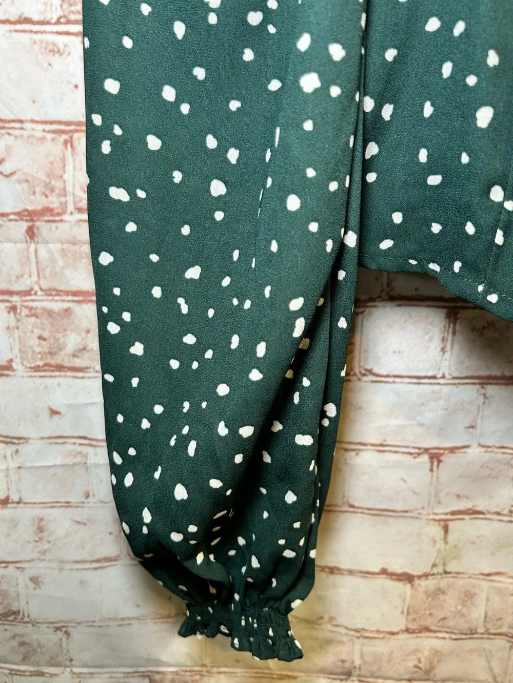 Abercrombie & Fitch Green Polka Dot Long Puff Sleeve Square Neck Off Shoulder